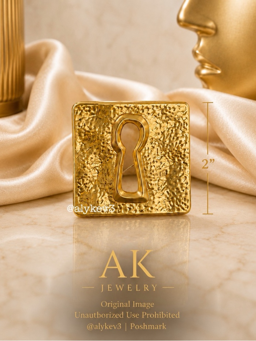 💎LUXURY BROOCH Hammered Gold Keyhole Stud Earrings | Statement Pin Brooch